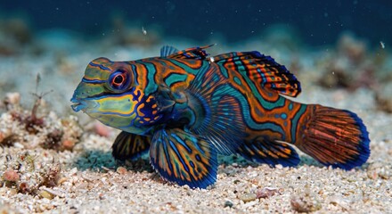 Obraz premium Colorful mandarin fish on sandy ocean floor