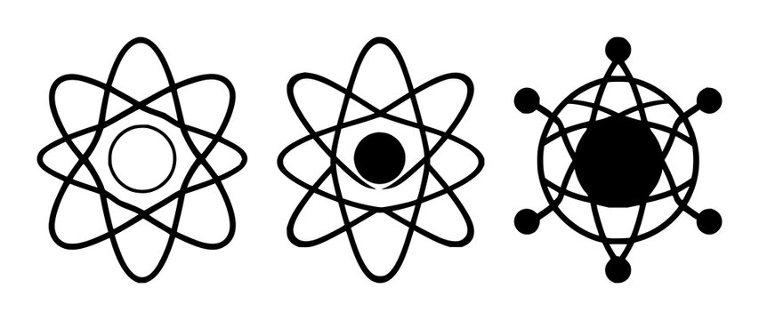 Quantum computing qubit atom set with solid black icon on white background featuring quantum computing, qubit, atom with symbolic and scientific
