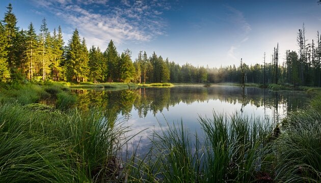 Serene Morning At Forest Pond