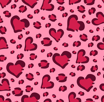 Heart leopard pink pattern. Vector illustration