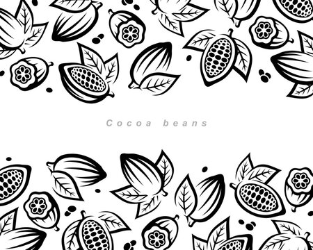 Cocoa beans pattern background set. Collection icon cocoa beans. Vector