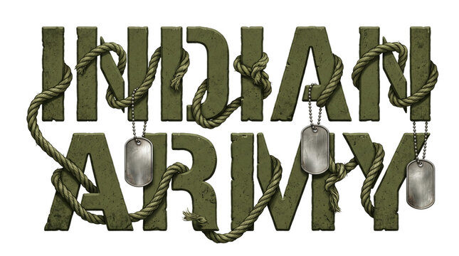 3d render of indian army text with military rope and dog tags isolated on transparent background