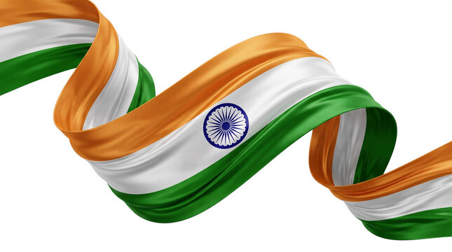 Indian flag ribbon isolated on transparent background