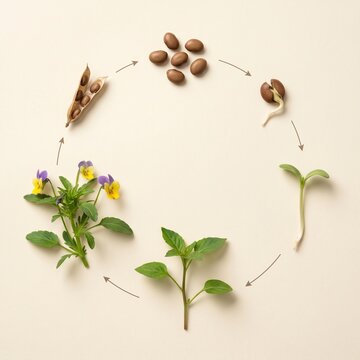 Circular Plant Life Cycle Poster Flat Lay With Warm Botanical Sequence