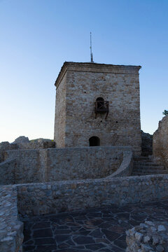 Medieval Kale Fortress Interior with Stone Towers and Walls in Pirot, Serbia at Sunset Light