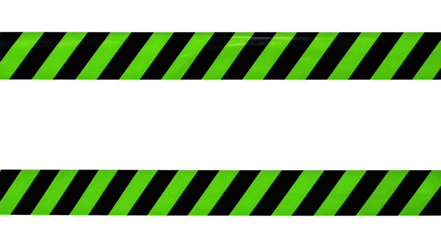 Caution tape stripes featuring bright neon green and black diagonal hazard warning lines isolated as a digital asset on transparent background