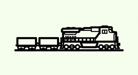 Black and White Illustration of a Steam Locomotive with Cargo Cars © Sukses