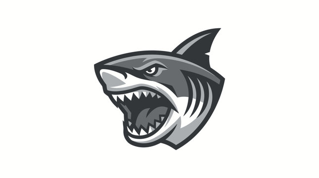 Aggressive shark head with open jaws mascot.