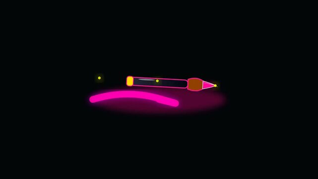 a makeup brush creates a vibrant glowing neon line on a black surface perfect for halloween celebrations and styling modern cyberpunk makeup looks with artistry