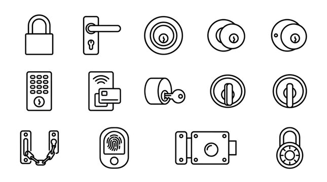 Collection of security and access control icons for home and building entry