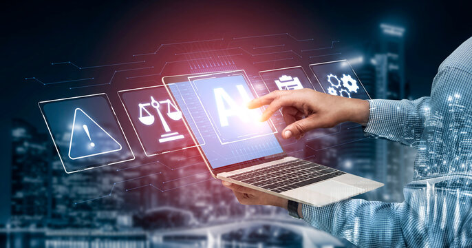 Concept of Artificial Intelligence in legal and regulatory technology. AI systems are used for risk management, process automation, and ensuring compliance with laws and policies. Fermion