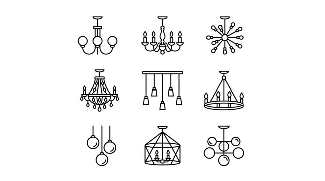 Collection of diverse modern and classic ceiling light fixture icons