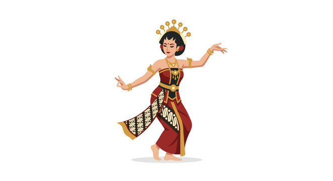 Balinese female dancer in traditional Indonesian costume.