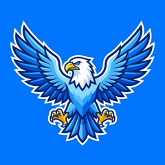 Naklejka premium A majestic eagle spreads its vibrant blue wings in flight outdoors.