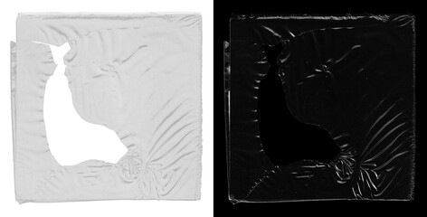 Fototapeta premium Polyethylene packaging for CD cover, vinyl. Torn plastic packaging effect. Design overlay cover. Photo scanned cover square shape for overlay. Stamp for cd, album cover, vinyl. PNG-scan