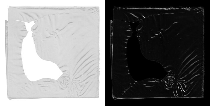 Polyethylene packaging for CD cover, vinyl. Torn plastic packaging effect. Design overlay cover. Photo scanned cover square shape for overlay. Stamp for cd, album cover, vinyl. PNG-scan