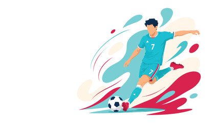 Fototapeta premium Dynamic male soccer player kicking a ball with colorful motion.