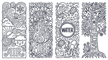 Set of four vertical banners representing four elements earth air fire and water concept. © jubayer95