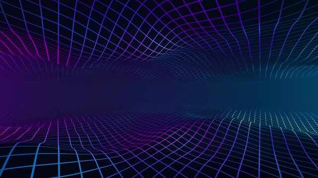 3D neon digital grid wave animation technology background 4k seamless loop motion graphic backdrop