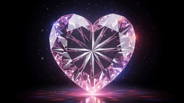 Heart-Shaped Diamond Shimmers with Light: A stunning heart-shaped diamond, exhibiting exquisite clarity and brilliance, is illuminated against a dark, atmospheric background.