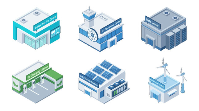 Futuristic data centers and environmental sustainability with renewable energy sources in a modern digital infrastructure