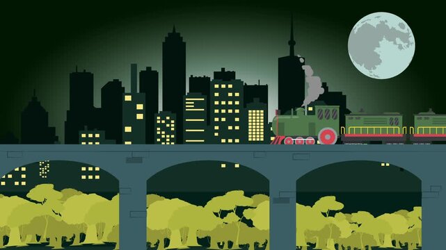 vector illustration of night scene city beautiful background video 