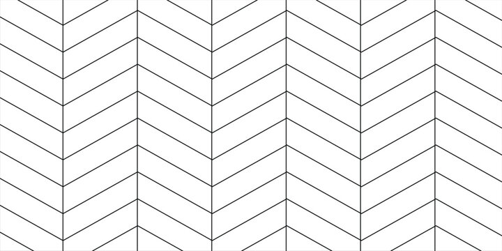 White chevron herringbone parquet floor seamless pattern with diagonal panels. Vector wooden or brick wall texture. Modern interior background. Outline monochrome wallpaper.