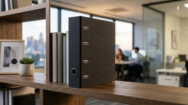 Office Workspace with Files and Binders Near Window.