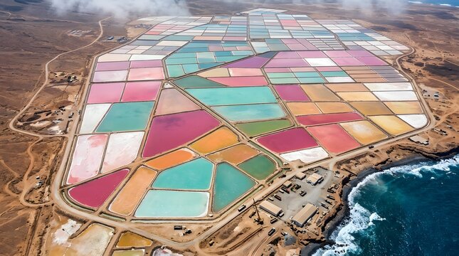 Vibrant Salt Pans Landscape Aerial View.