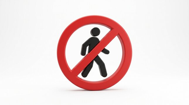 Prohibition Sign Red Circle with Diagonal Bar and Silhouette of a Person Walking, Symbolizing No Entry or Restricted Area