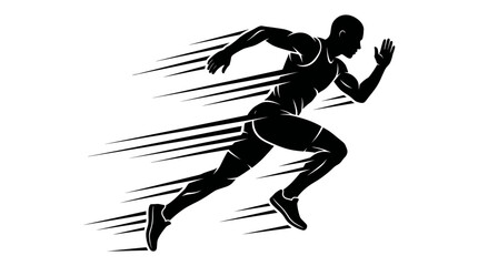 Obraz premium Black human silhouette of a fast running athlete with speed motion lines