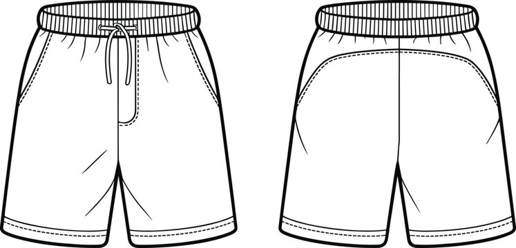 Flat vector shorts template front back casual apparel fashion design illustration