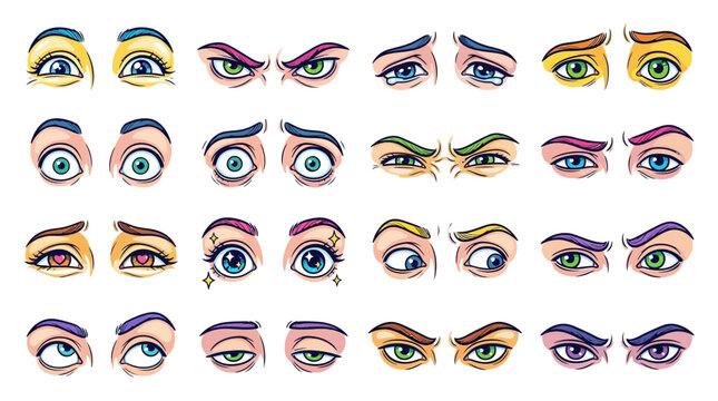 Set of Cartoon Eyes with Various Emotions and Expressions