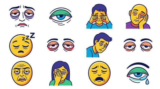 Set of Tired and Sleepy Emotion Icons and Characters