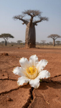 Baobab Blossom in African Clay Crack