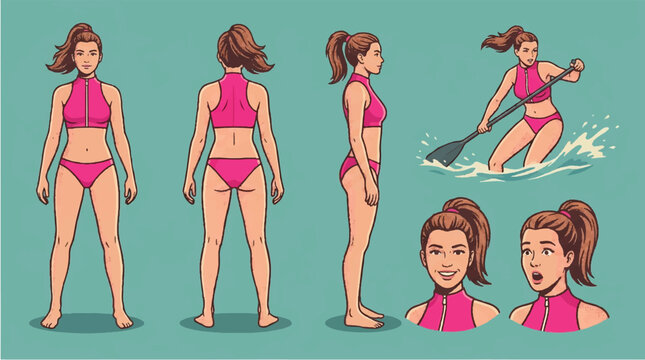 Paddleboarder character standing on water sports equipment