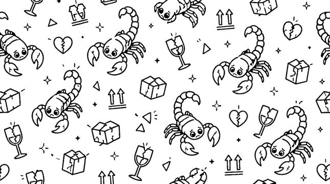 Scorpion and Zodiac Symbols Pattern Design.