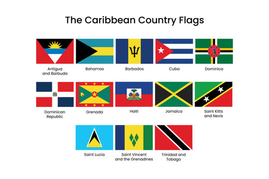 Colorful Caribbean national flags displayed element vector set