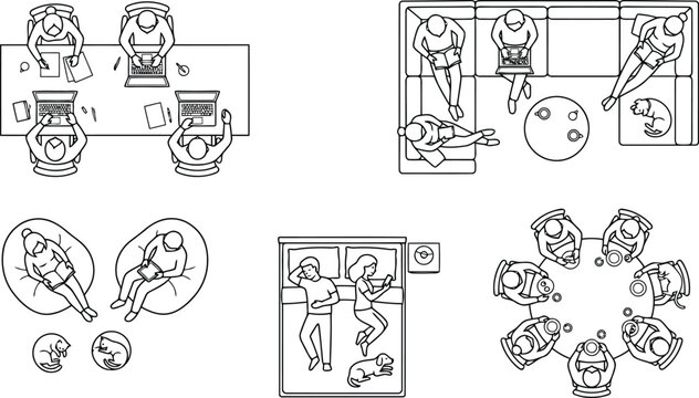 Bowling game outline icon set with players, pins, ball, lane and strike action illustrations