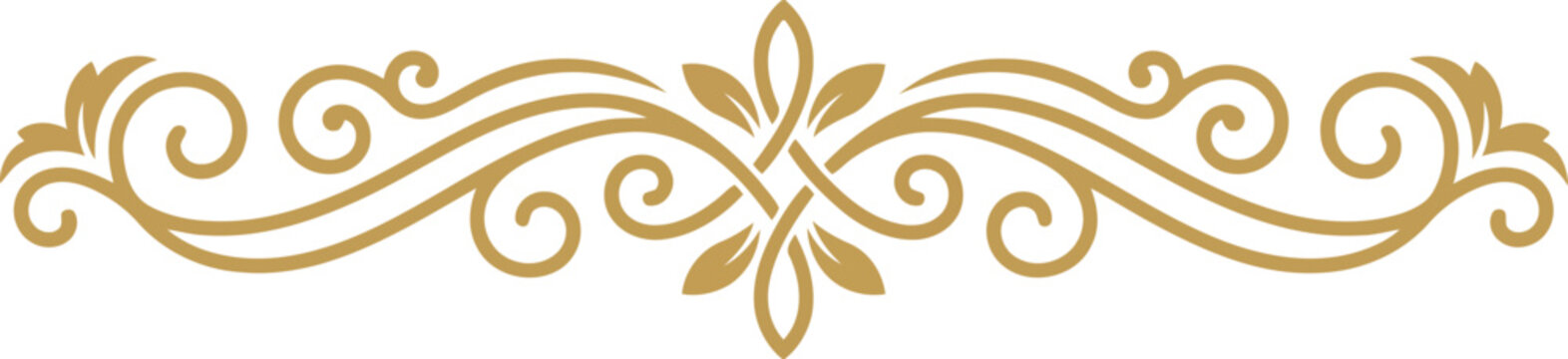 Elegant gold ornamental flourish border divider with vintage decorative filigree design