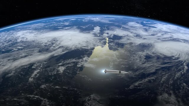 3D animation of nuclear hypersonic missile flying over Earth in 4K Ultra HD footage
