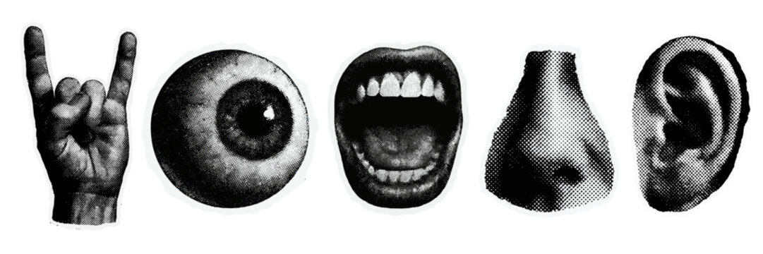 Five senses artistic collage vector element set