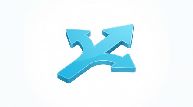 Glossy blue 3D isometric arrow branching into three different directions representing decision making and strategic path selection on white background