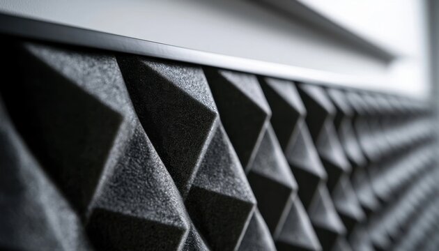 Black acoustic foam pyramid panels in studio