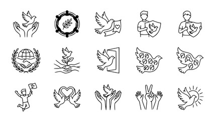 Fototapeta premium Peace Dove Icons Set: Unity, Hope, Freedom, and Harmony Symbols
