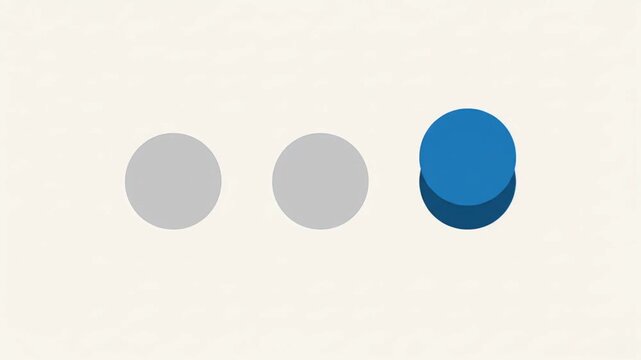 Factual motion graphic featuring three horizontal circles. One blue dot indicates active status alongside two gray dots on a clean white background. 