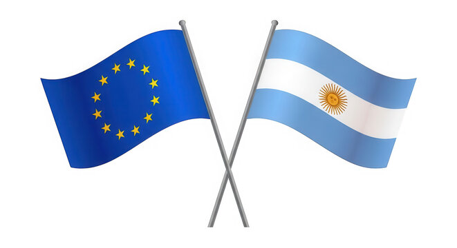 European Union and Argentina flags crossing each other isolated on transparent background
