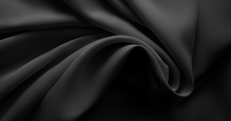 Obraz premium Beautiful dark grey monochrome matte material. Elegant crumpled satin silk fabric texture. Wavy folds. Web banner, wide background. Textile, home decor, interior