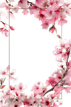 Pink flower cherry blossom floral frame transparency background spring border