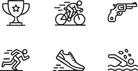 Obraz premium Sports Race and Fitness Black Line Vector Icons for Competition Design